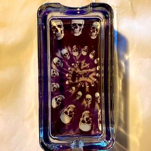 Illuminated Rectangular Glass Tobacco Cigarette Cigar Ashtray Skull Design NEW